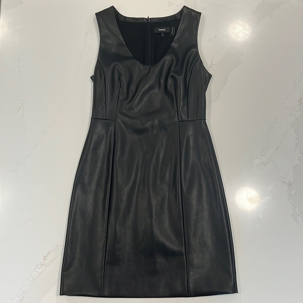Theory: Bedford Mod Faux Leather Sleeveless Shift Dress